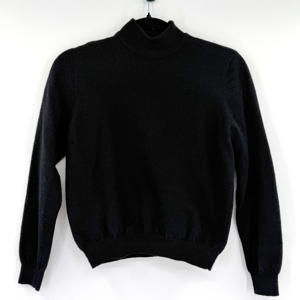 Charter Club Vintage Black Merino Wool Mock Neck Sweater Petite Small